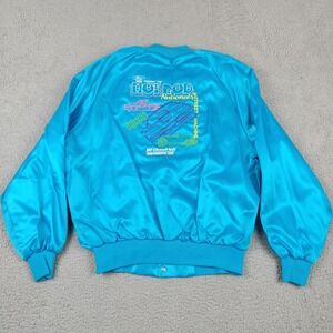 Vintage West Ark Jacket Mens XL Blue Satin Bomber BFGoodrich Ford Hot Rod 1993